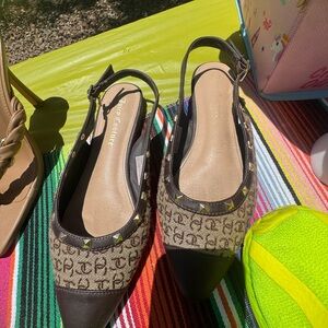 Juicy Couture Black and Brown Flats with Monogram Design